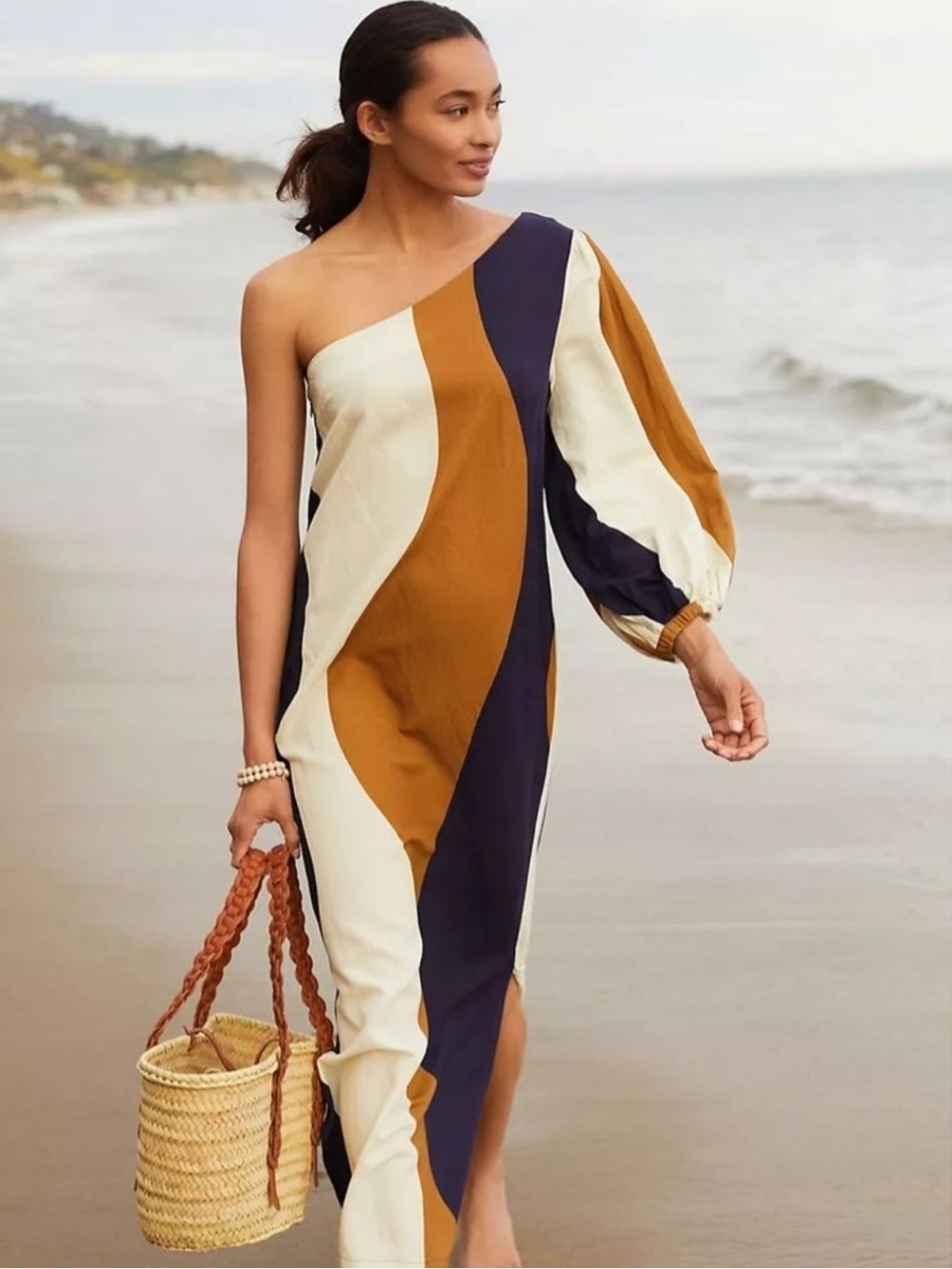Cala De La Cruz Taliana One-Shoulder Colorblock Maxi Dress